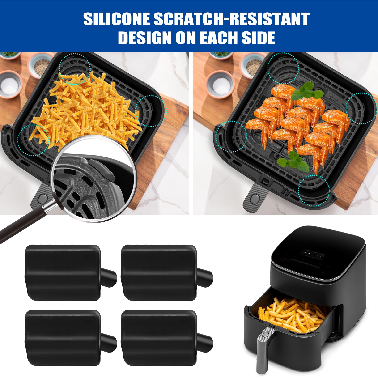 **Cosori 6QT Air Fryer Rubber Feet - 4 Pack Heat-Resistant, Food-Grade Silicone Replacement Pads - Anti-Scratch, Non-Slip Base Protectors for Kitchen Countertops & Tables**    *(Perfect for Extending Air Fryer Lifespan & Protecting Surfaces from Scratches & Heat Damage)*