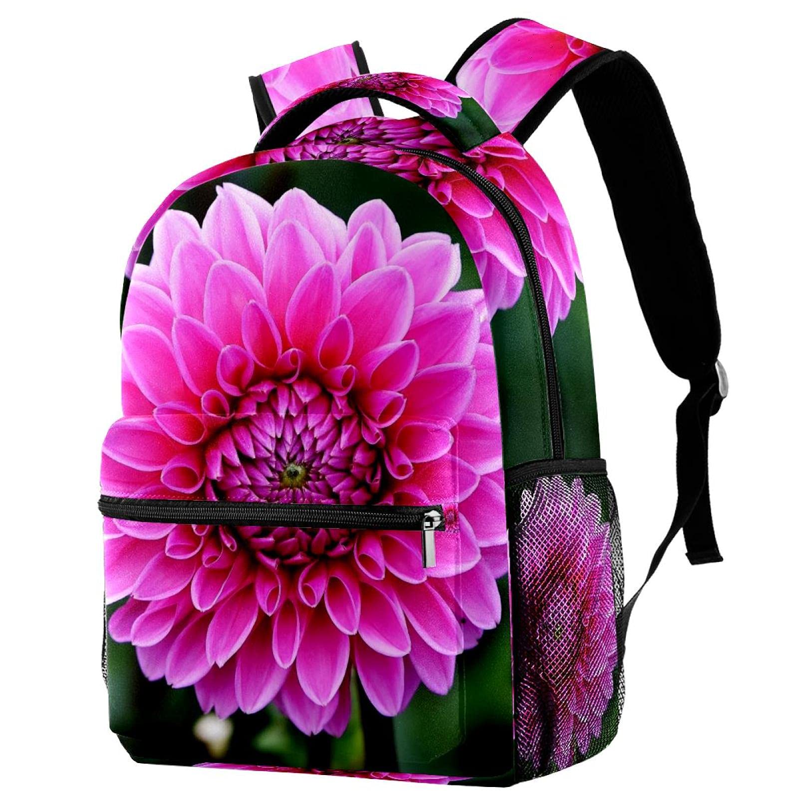 Dahlia Pink Flower Petals Backpack for Women - Cute Shoulder Bag for College, School, Travel & Work - Lightweight Tote Backpack for Students, Commuters & Daily Use