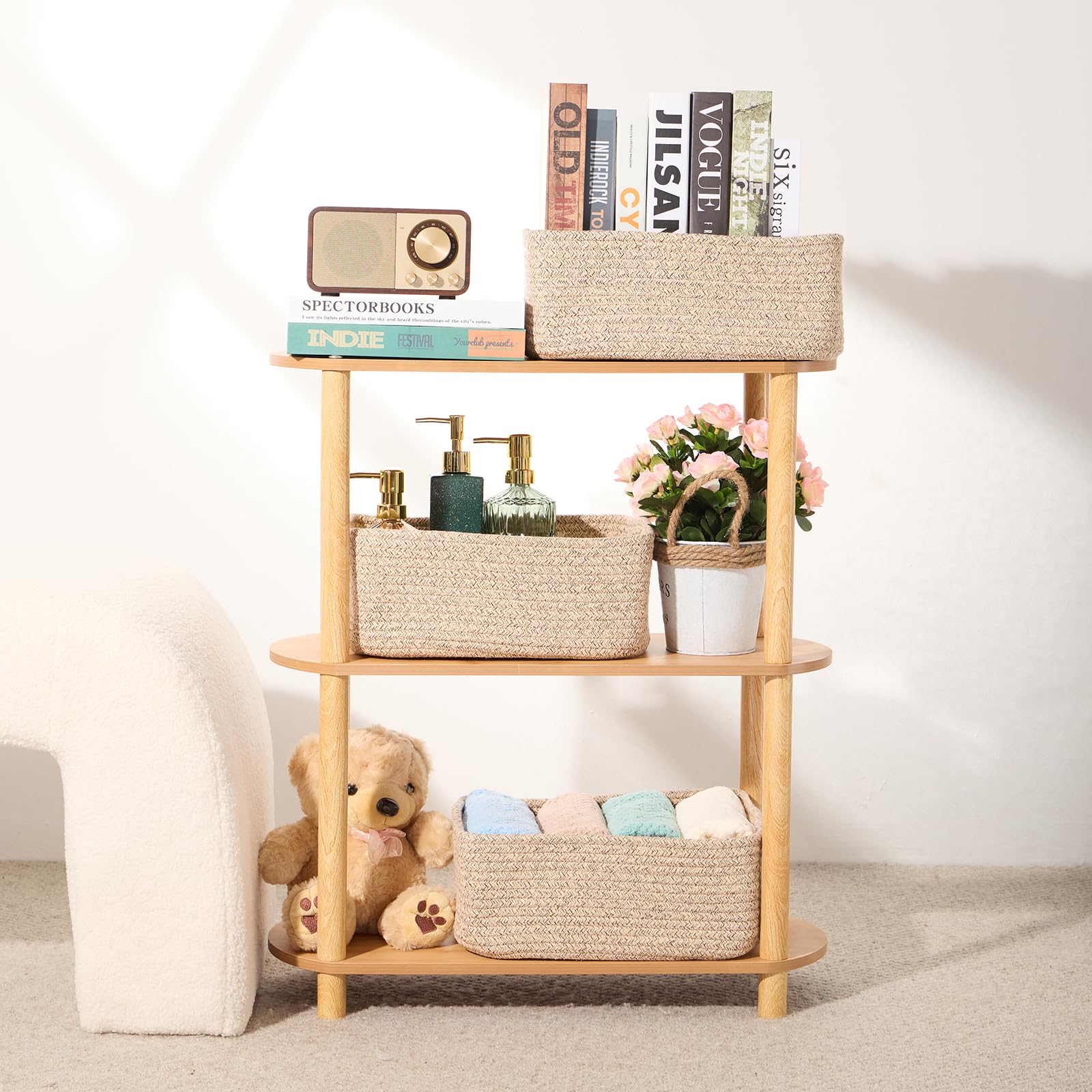 Woven Rope Storage Baskets - 3 Pack Organizer Bins for Closet & Toys | 13×8.5×5.1”