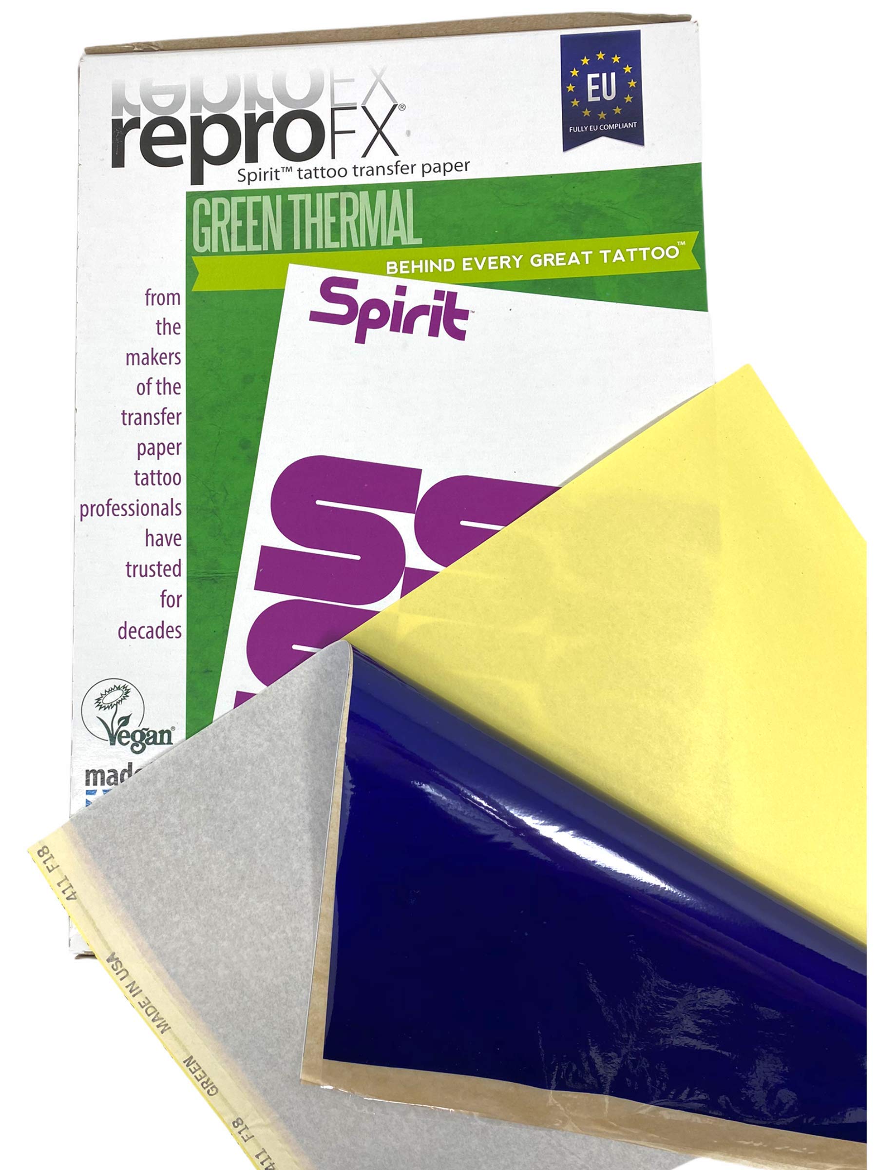 InkgrafiX® Germany Tattoo Thermal Transfer Paper - Spirit Green Pack of 100 Sheets (IG54401) for Professional Tattoo Stencils & Body Art Designs | Ideal for Tattoo Artists & Permanent Makeup Professionals