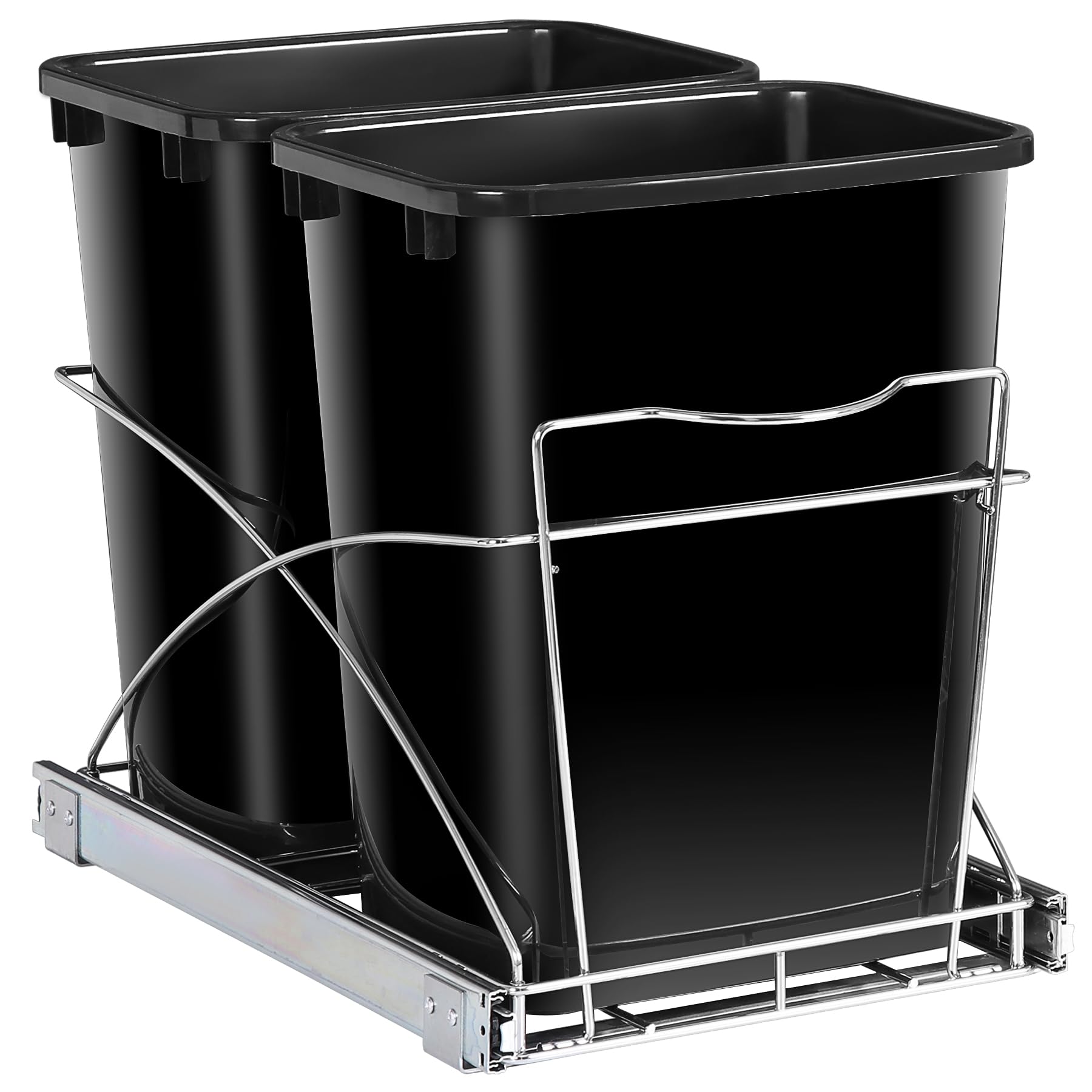 35-Quart Sliding Pull-Out Trash Can for Kitchen Cabinets - Dual Compartment Under Sink Waste Bin - 17.5 Gallon Under Cabinet Garbage Container for Home & Office Use - Perfect for Recycling & Waste Separation