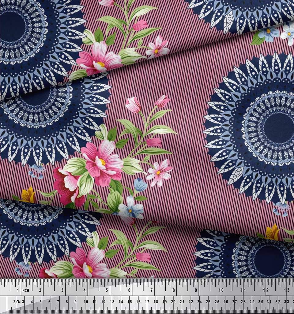 Soimoi Moss Georgette Brown Fabric by The Yard - 42 Inch Wide Printed Fabric with Stripe, Floral & Mandala Patterns for Dresses, Curtains, DIY Crafts & Home Decor Projects