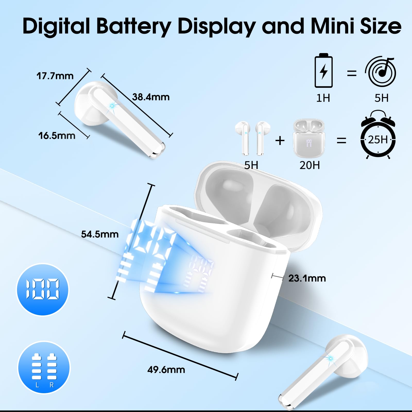 Wireless Earbuds Bluetooth 5.3 with Noise Cancelling & 25H Playtime - Perfect for Workouts & Travel