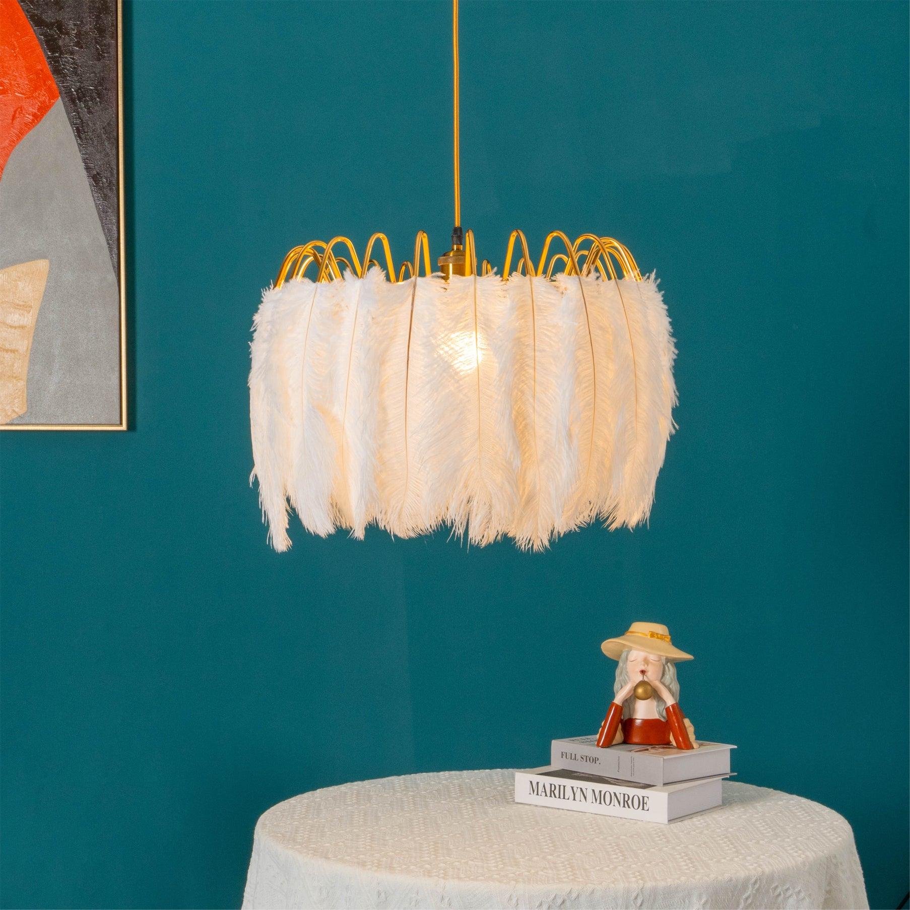 Feather Pendant Lamp - Handmade Bohemian Style Ceiling Light Fixture for Living Room, Bedroom, Dining Room & Kitchen Decor