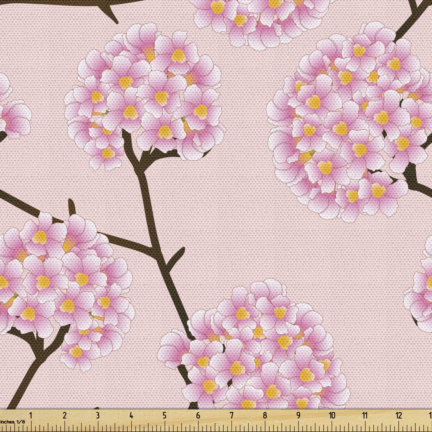 Ambesonne Floral Fabric by The Yard - Hydrangea Flowers Spring Twigs Print Upholstery Fabric for Sofa, Curtains & Home Decor | 1 Yard Rose Multicolor | Perfect for DIY Projects, Pillow Covers & Table Runners