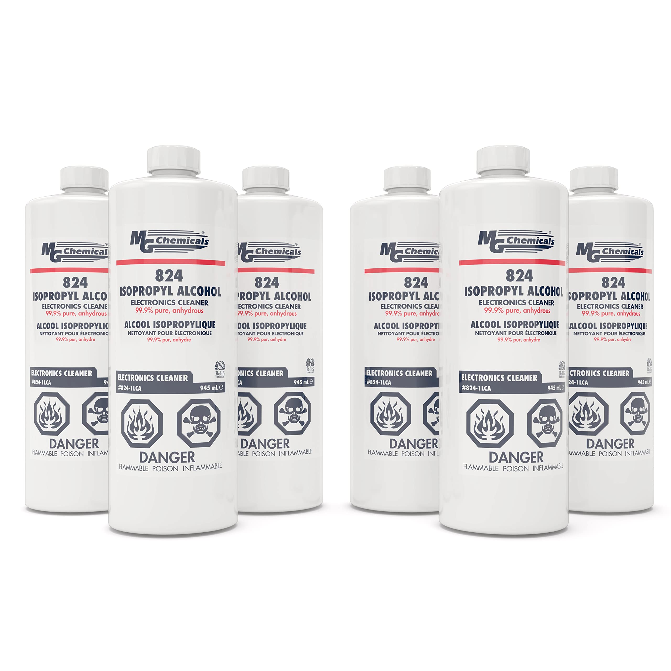 MG Chemicals 99.9% Pure Isopropyl Alcohol Electronics Cleaner - 945mL (32oz) Bottle, Case of 6 (824-1LX6) - Ideal for Cleaning Circuit Boards, PC Components & Electronic Devices