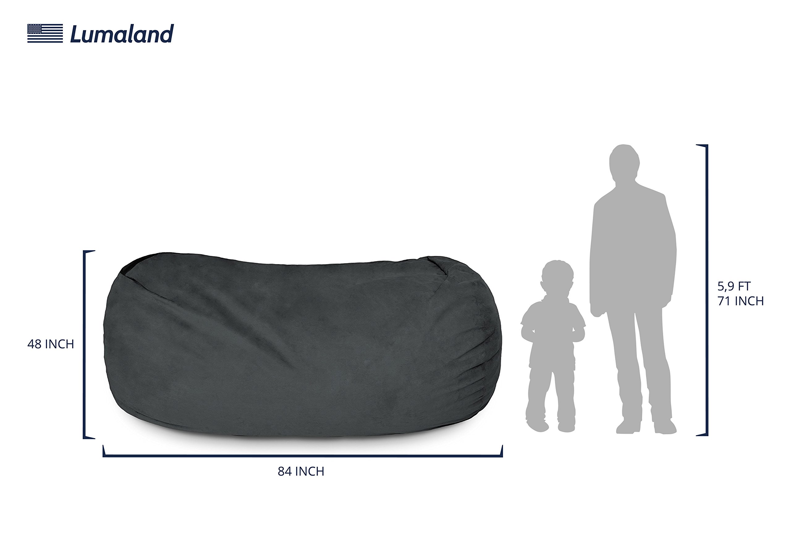 Luxurious Giant 7ft Bean Bag Chair with Microsuede Cover - Ultra Soft Foam Filling, Washable Jumbo Bean Bag Sofa for Kids, Teens & Adults - Oversized Sack Chair for Dorm, Living Room & Game Room - Black - Perfect for Movie Nights, Gaming & Relaxation
