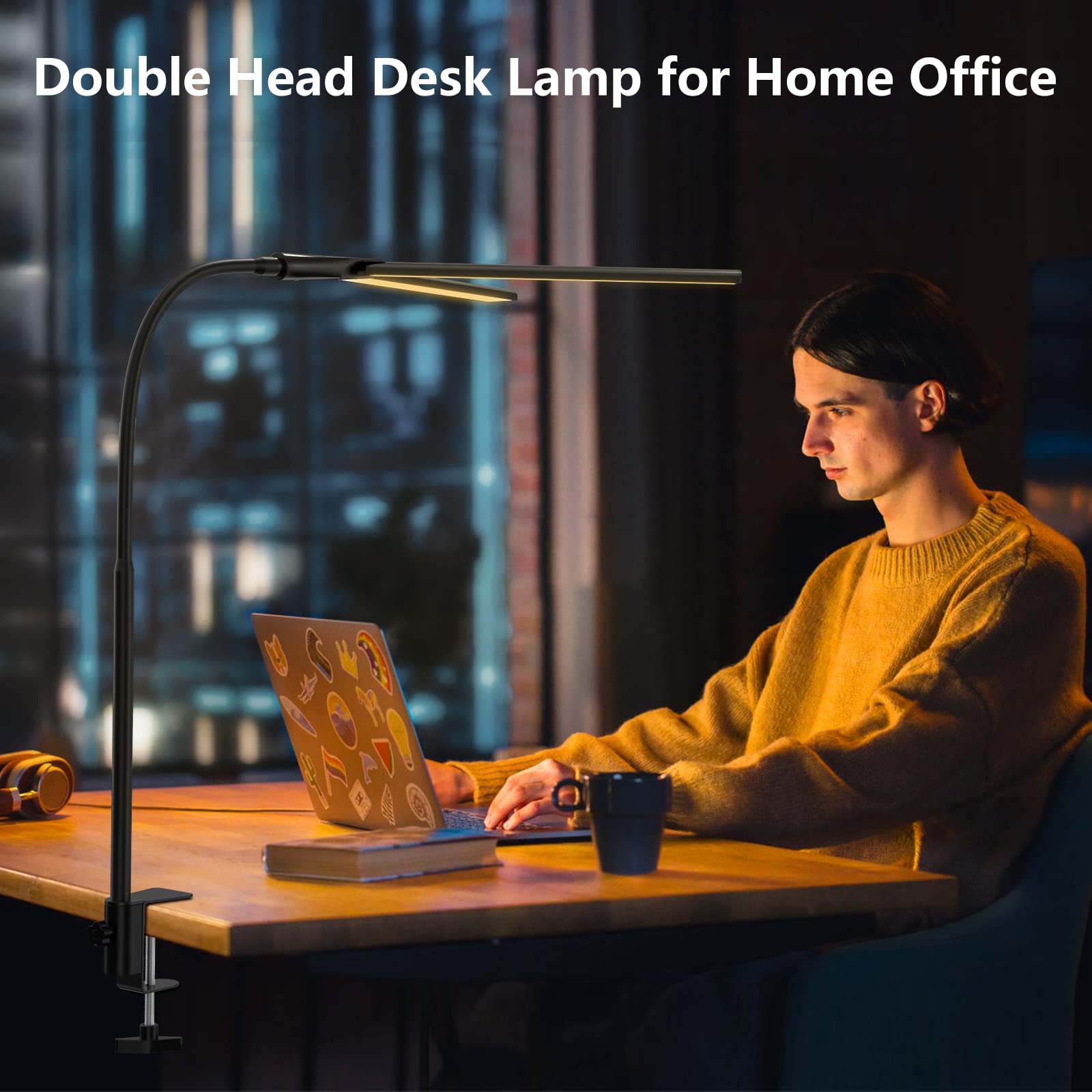 EppieBasic LED Desk Lamp with Double Head - 1200LM Bright Architect Desk Light for Home Office, Workbench & Studio - Eye Protection Modern Task Lamp for Working, Reading & Monitor Use