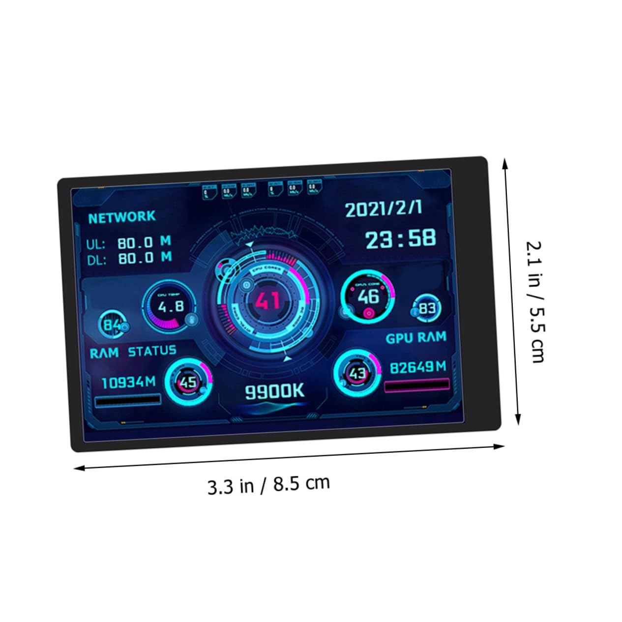 Homoyoyo 2 Pack Mini LCD Secondary Screen for PC Case - GPU/CPU/RAM Data Monitor Display, Compatible with Lian Li Q58 & More - Rotatable Copper Memory Sensor Panel for Gaming PC & Workstation Setup