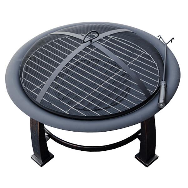 Outdoor Wood Burning Fire Pit with Cooking Grate - Heavy Duty Steel Campfire Grill for Backyard, Patio & Camping - Perfect for Roasting Marshmallows & Outdoor Cooking