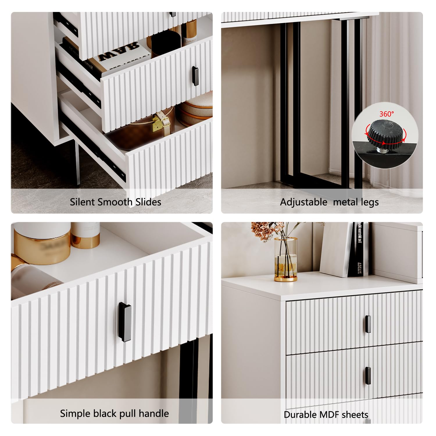 Modern White Vanity Desk with Mirror & Lights - 5 Drawers for Bedroom Makeup