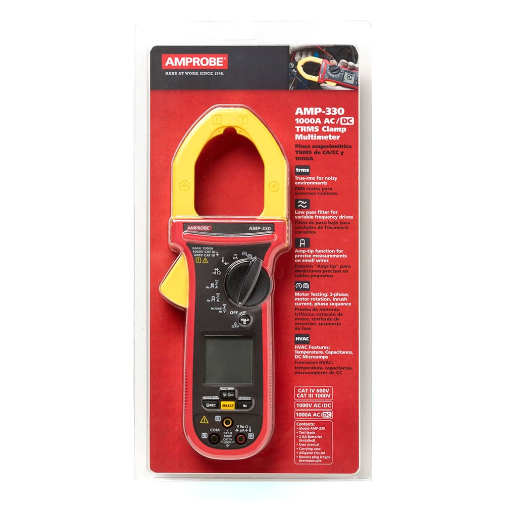 Amprobe AMP-330 1000A AC/DC True RMS Clamp Multimeter with Motor Testing - Professional Electrical Tester for HVAC, Automotive & Industrial Applications