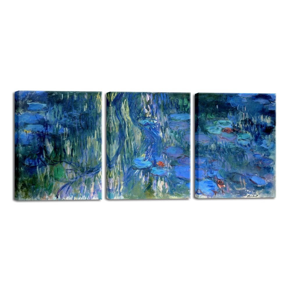 Claude Monet Water Lilies and Weeping Willow Reflections Canvas Print - Premium Oil Painting Reproduction Artwork for Wall Decor in Living Room, Bedroom & Office