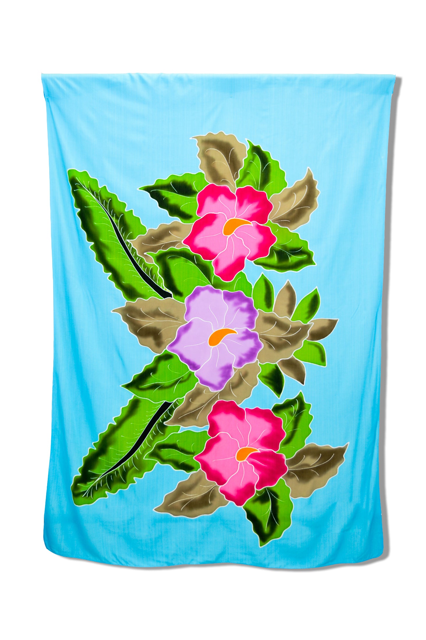 Hand Painted Turquoise Kana Sarong - Boho Beach Wrap, Summer Cover Up, Yoga Skirt - Perfect for Vacations, Poolside Lounging & Tropical Getaways