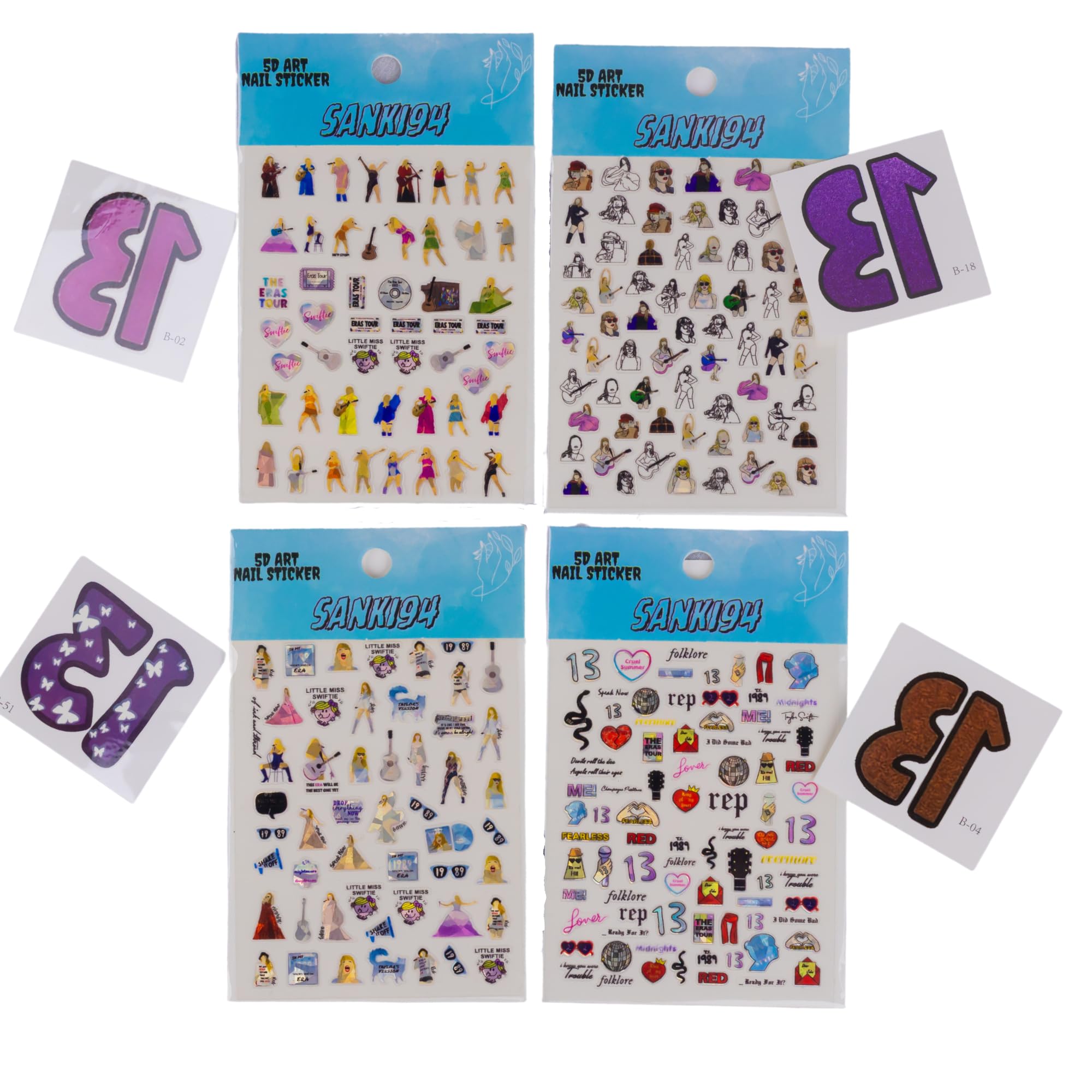 4 Sheets Cute Nail Art Stickers - Self Adhesive Kawaii Nail Decals for DIY Manicure, Women & Girls Nail Supplies (Style 1) - Perfect for Parties, Weddings, and Daily Nail Art Designs