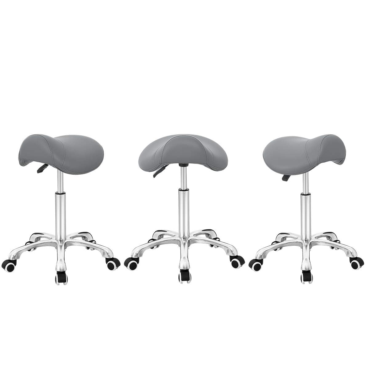 Antlu Adjustable Hydraulic Rolling Saddle Stool Chair with Wheels - Ergonomic Seat for Office, Massage Salon, Kitchen, Spa & Drafting - Perfect for Therapists, Chefs & Office Workers (Grey)