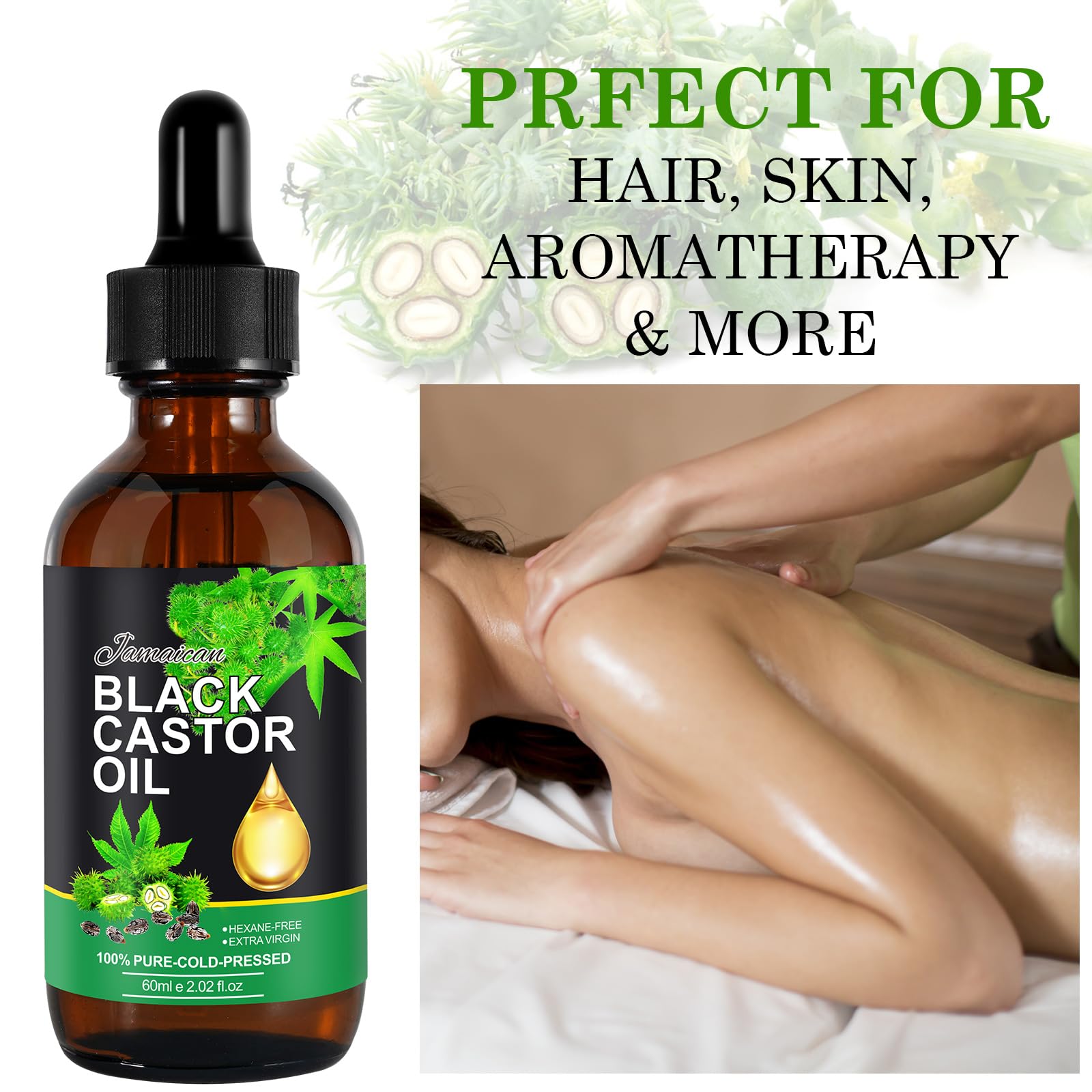 **100% Pure Jamaican Black Castor Oil - Organic, Cold-Pressed & Unrefined for Hair Growth (Eyelashes & Eyebrows), Skin Nourishment & Muscle Relaxation – 60ml | Perfect for Natural Hair Care, Skin Hydration & Post-Workout Recovery**