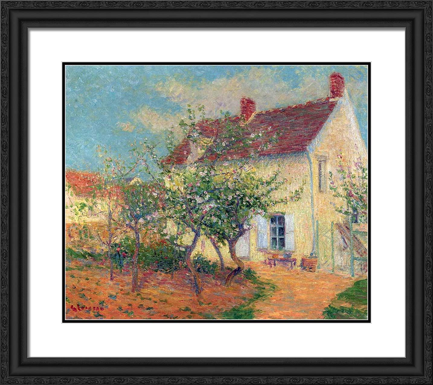 Gustave Loiseau 'House in the Country' 22x20 Inch Black Ornate Framed Art Print with Double Matting - Perfect for Living Room, Bedroom & Office Wall Decor