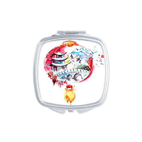 DIYthinker Chinese Lantern Bridge Design Portable Compact Double-Sided Pocket Mirror - Perfect for Travel, Makeup Touch-Ups & Gifts