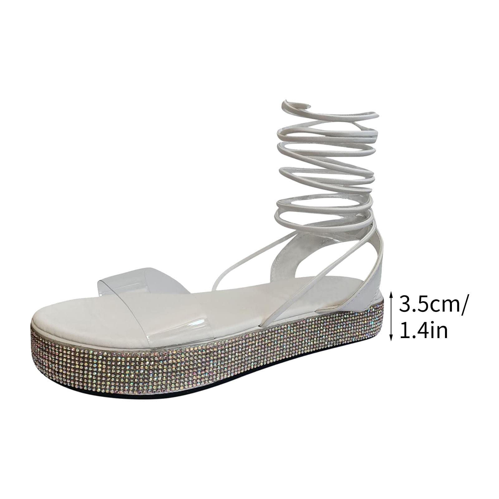 Women's Rhinestone Platform Sandals - Sparkly Clear Strap Open Toe Cross Strappy Lace Up Summer Shoes for Beach, Outdoor & Casual Wear | Comfortable Women's Slippers for Walking, Vacation & Party Occasions