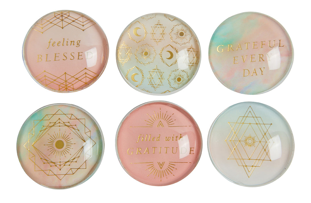 Gratitude Glass Magnet Set - 6 Pack Inspirational Fridge Magnets for Home, Office & Gifts - Perfect for Refrigerator, Whiteboard & Metal Surfaces