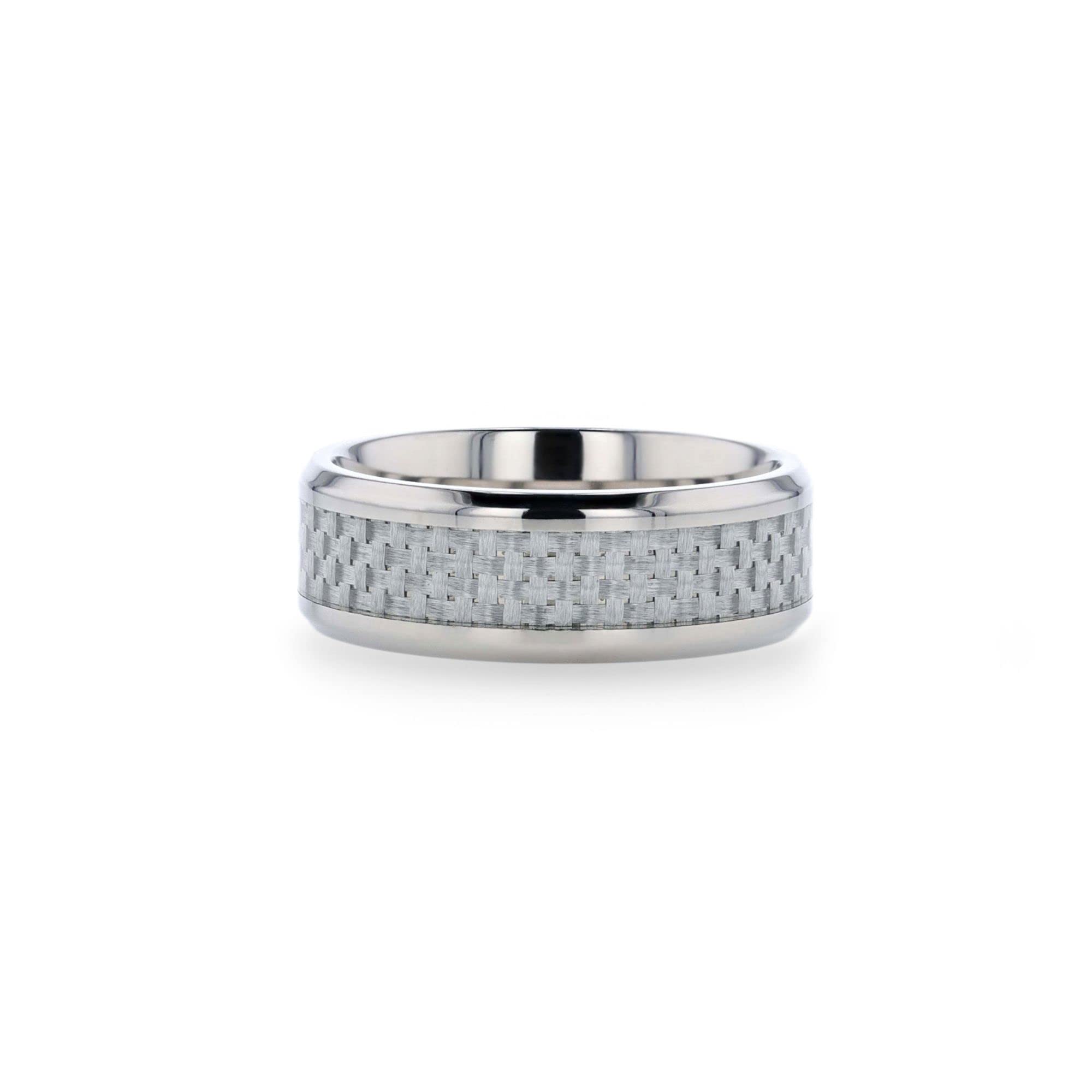 Titanium Rings for Men - Lightweight Comfort Fit Beveled Edge with White Carbon Fiber Inlay - 8mm Wedding Band, Anniversary Gift for Him - Perfect for Everyday Wear, Outdoor Activities & Special Occasions