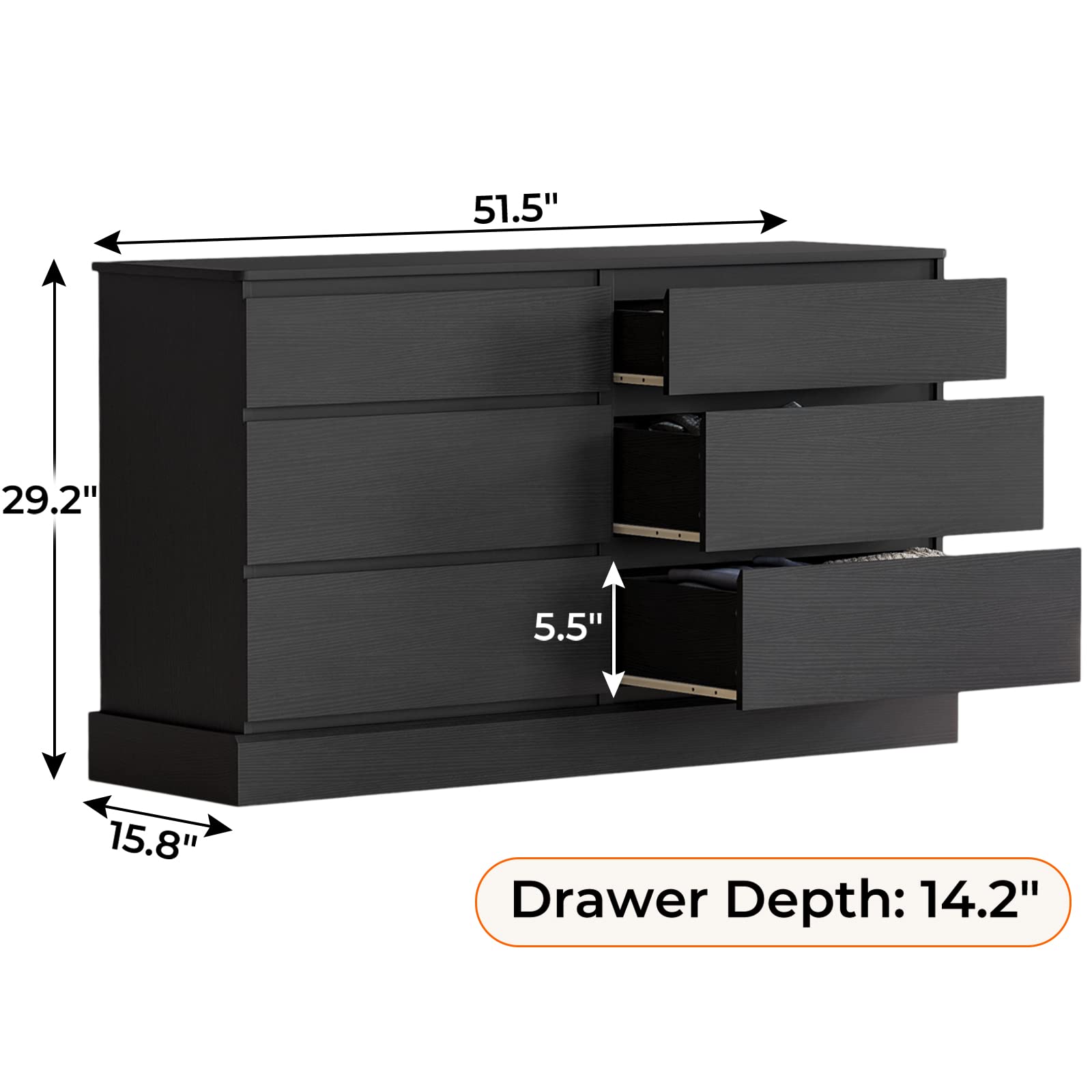 Hasuit 6-Drawer Double Dresser, 51.5