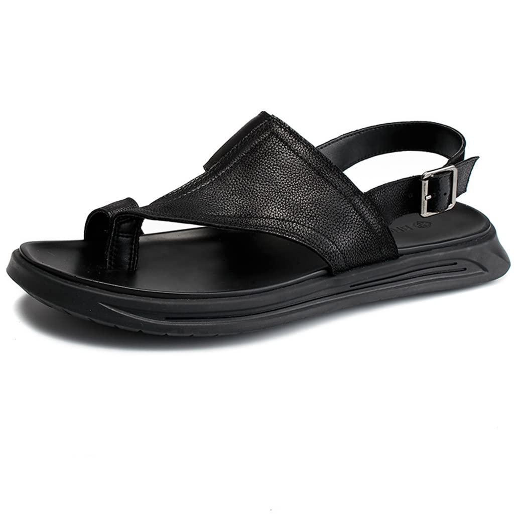**Men's Leather Sandals for Summer - Soft Sole Non-Slip Outdoor Beach Shoes - Trendy & Comfortable Black Sandals Size 42 - Perfect for Beach, Pool, and Casual Wear**