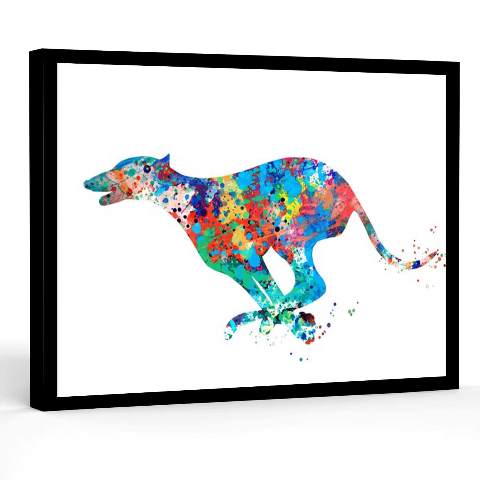 Greyhound Running Dog Breed Watercolor Art Print - 16x24 Inch Framed Canvas Wall Decor for Kids Room, Veterinary Clinic & Pet Lover Gifts | Colorful Animal Poster Modern Home & Office Decoration