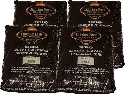 **Lumber Jack BBQ 80 lbs Wood Pellet Assortment – Choose 4 x 20 lb Bags (Hickory, Apple, Cherry, Maple) – Perfect for Smoking, Grilling & BBQ**    *(Use for backyard BBQs, tailgating, or enhancing flavor in smokers & pellet grills!)*