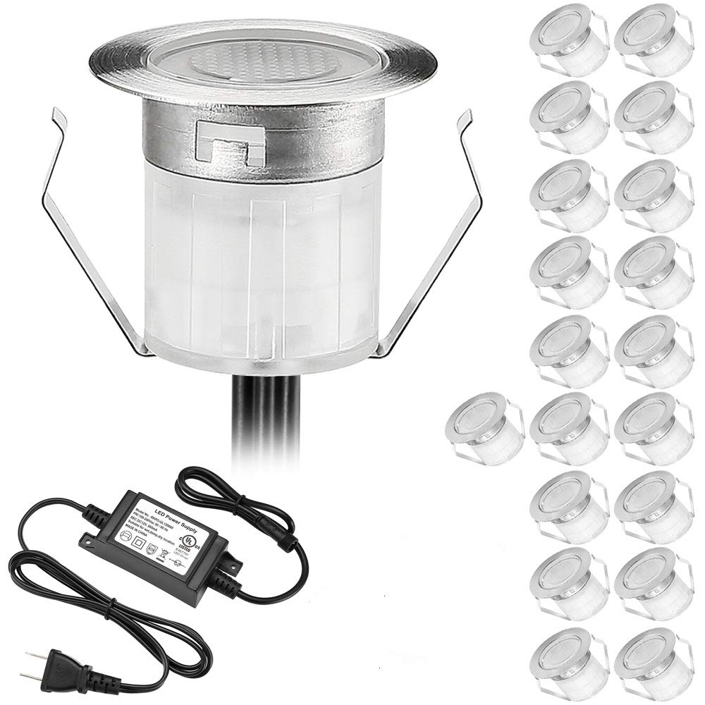 Low Voltage LED Deck Lights Kit - 20 Pack Waterproof Recessed In-Ground Lighting for Outdoor Yard, Garden, Pathway, Patio & Stairs - Φ1.18