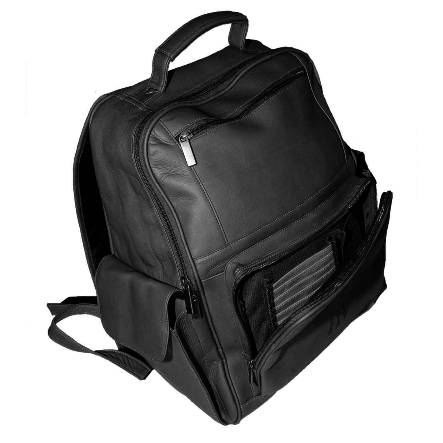 NBA Black Leather Large Laptop Backpack for Men & Women - Durable 17 Inch Computer Bag for Work, School, Travel & Gym - Spacious Business Backpack with USB Charging Port