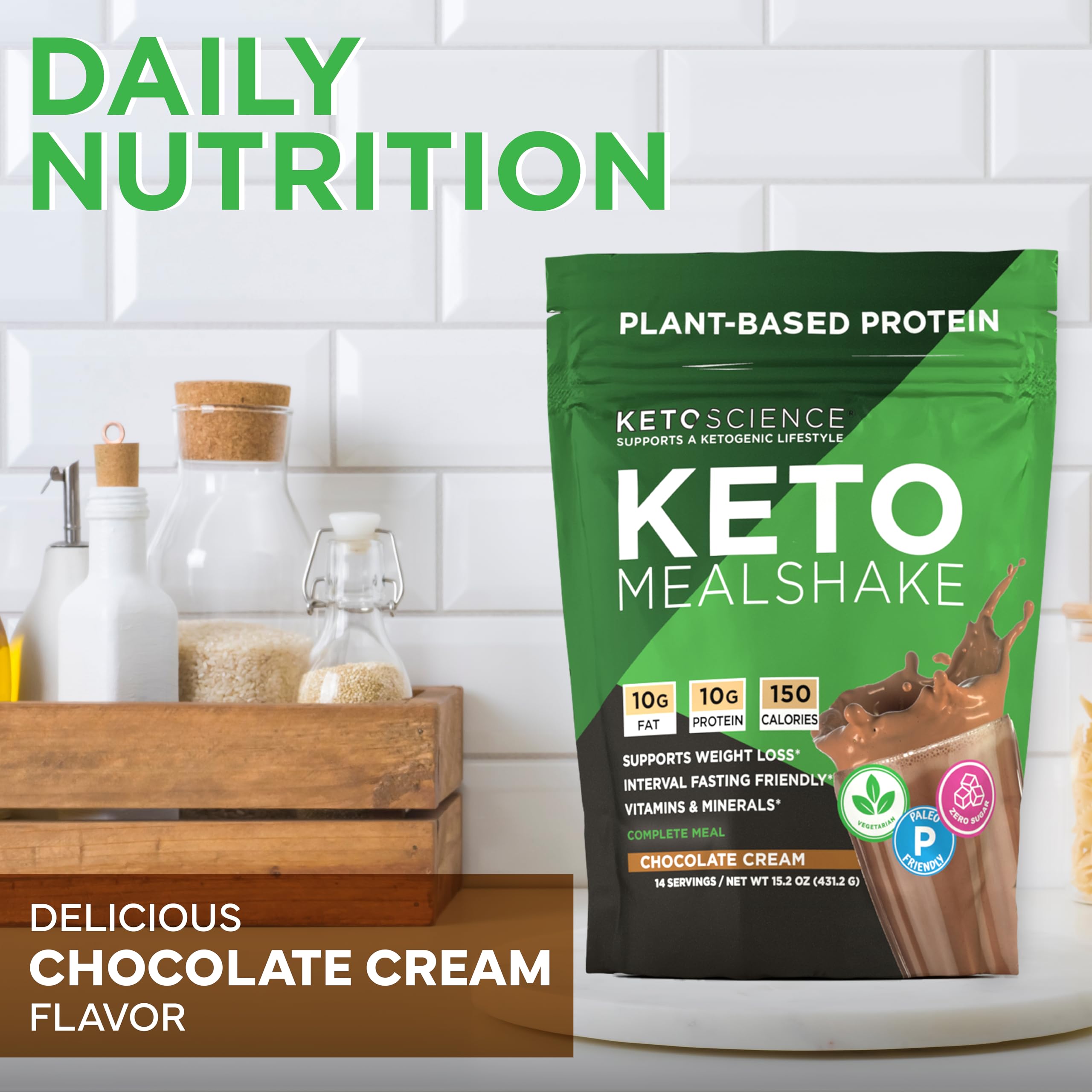 Keto Science Plant-Based Protein Powder | Keto Meal Replacement Shake for Weight Management | Rich in Vitamins & Minerals | Complete Vegan Protein with Pea Protein for Men & Women | Chocolate Cream Flavor | 14 Servings | Perfect for Post-Workout Recovery & Busy Lifestyle
