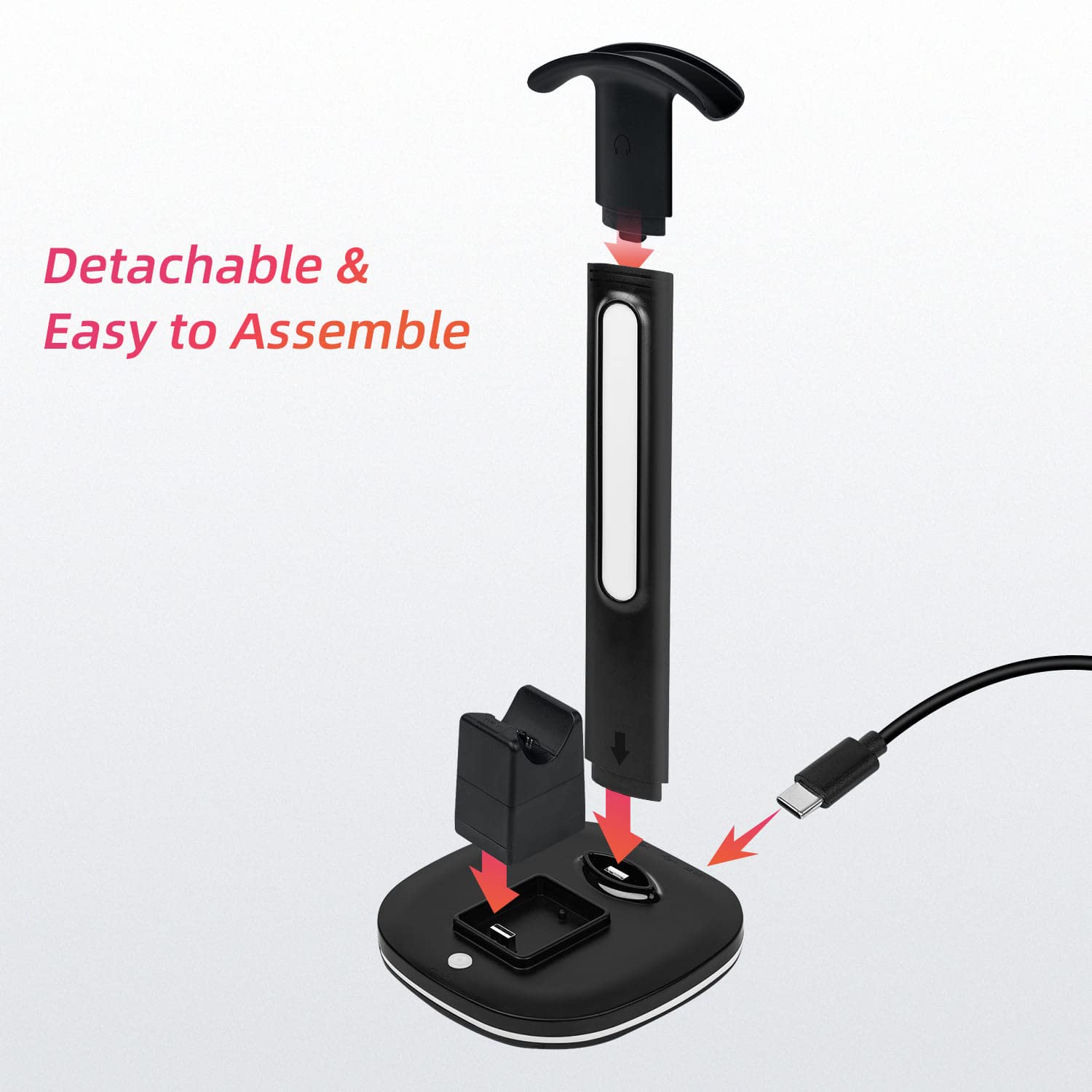 PS5 Headset Stand with RGB Charging Dock for DualSense & Edge Controllers - 2 USB Ports, Black | Gaming Accessory for Organized Playstation 5 Setup
