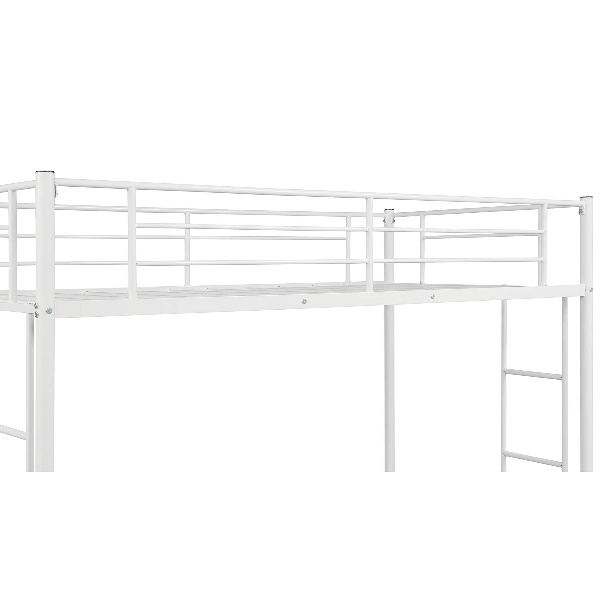 Sturdy White Metal Loft Bed with Twin Size Frame - 2 Ladders & Full Guardrail for Safety, Heavy Duty Steel Construction (No Box Spring Required) - Perfect for Kids' Bedrooms, Dorm Rooms & Small Spaces