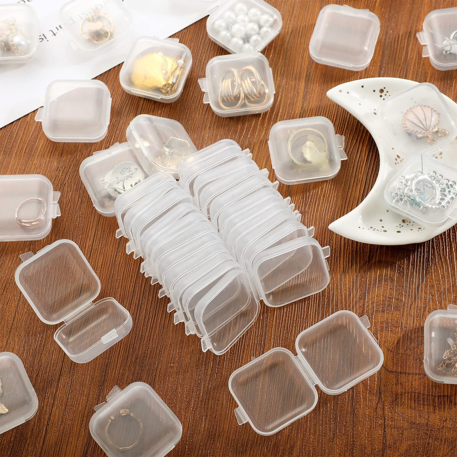 100 Pack Mini Clear Jewelry Boxes with Hinged Lid - Small Plastic Earring Organizers & Storage Containers for Necklaces, Rings, Bracelets - Perfect for Jewelry Display, Travel & Gift Packaging