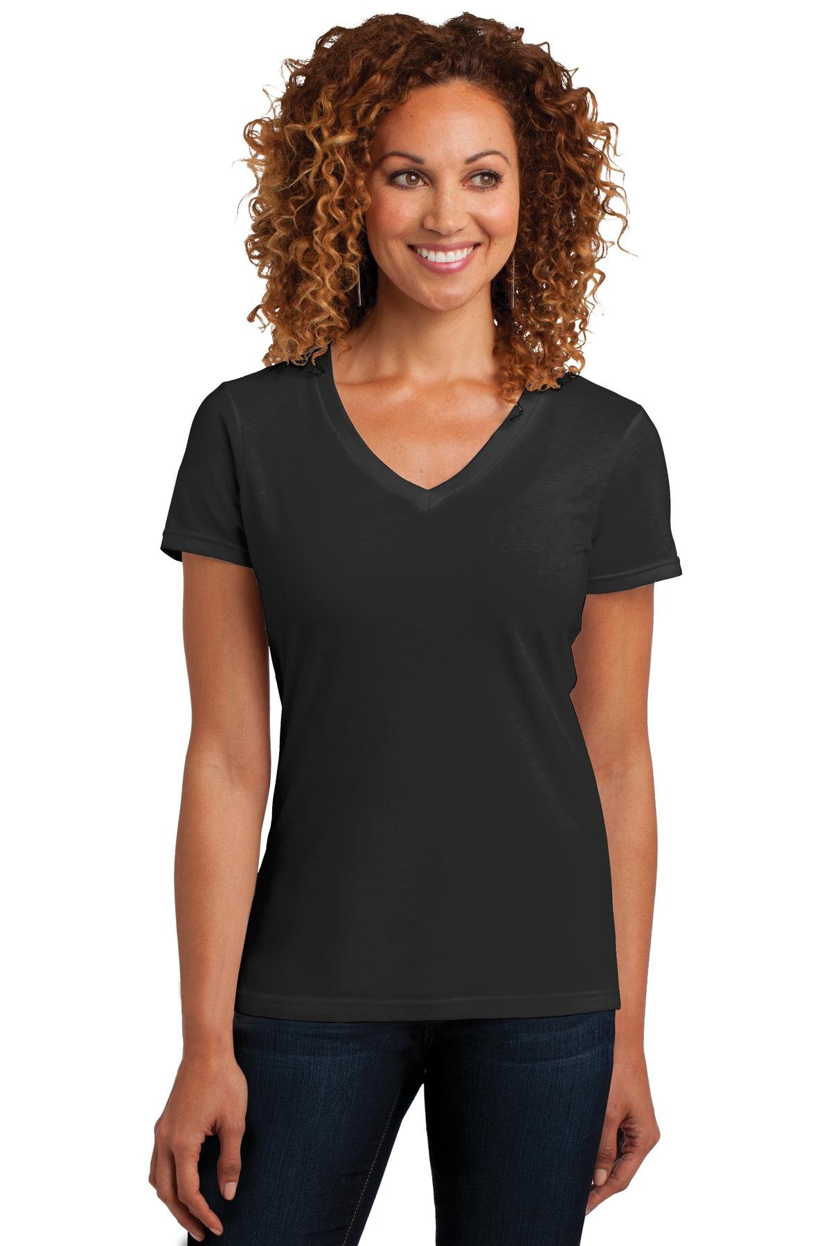 District Made Women's Perfect Blend V-Neck T-Shirt - Soft Cotton Casual Tee for Everyday Wear, Large, Black | Perfect for Work, Weekend Outings & Layering