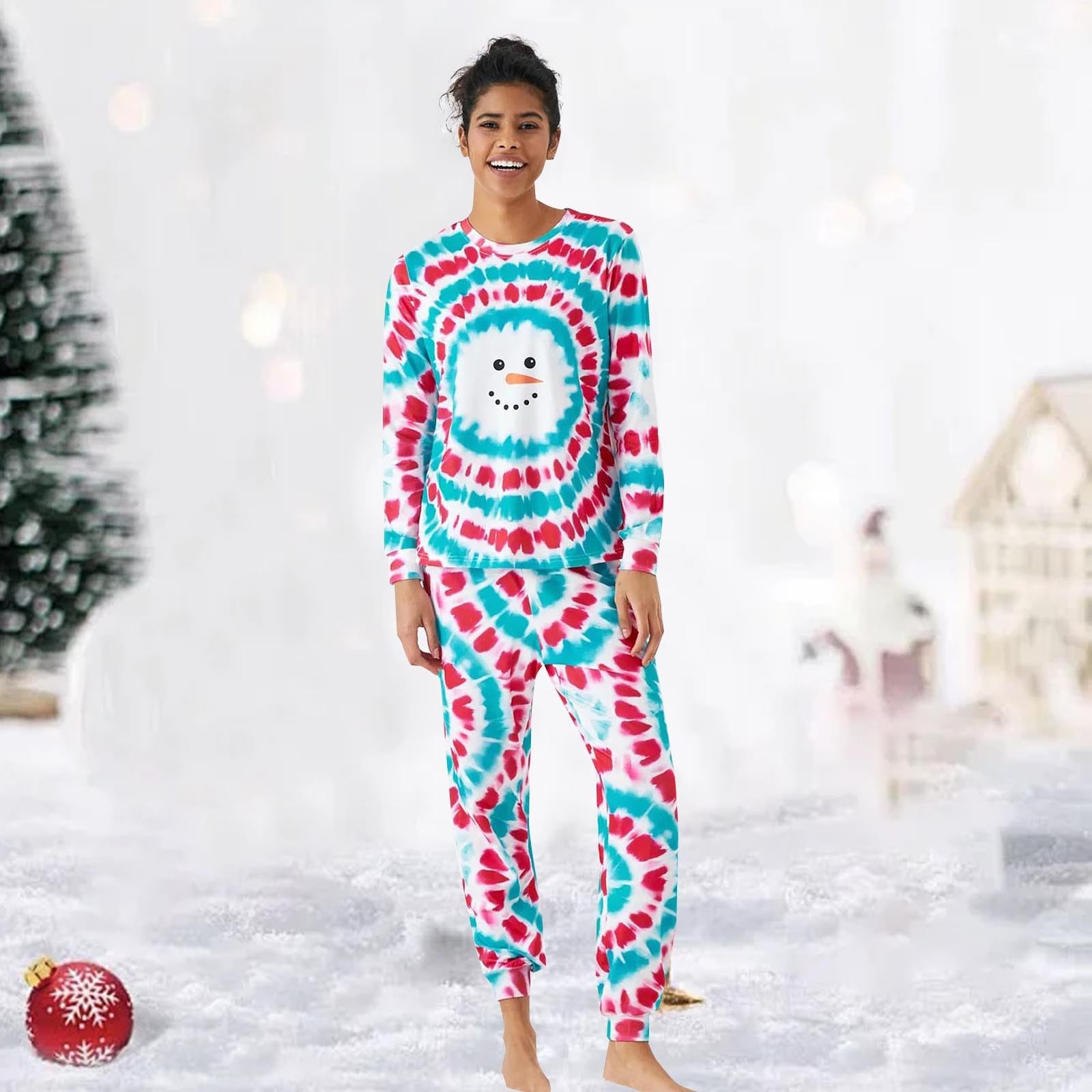 Festive Matching Family Christmas Pajama Sets - Tie Dye Holiday Pjs with Snowman Print, Long Sleeve Sleepwear for Cozy Winter Nights & Holiday Gatherings - Perfect for Family Photos, Christmas Morning & Festive Lounging