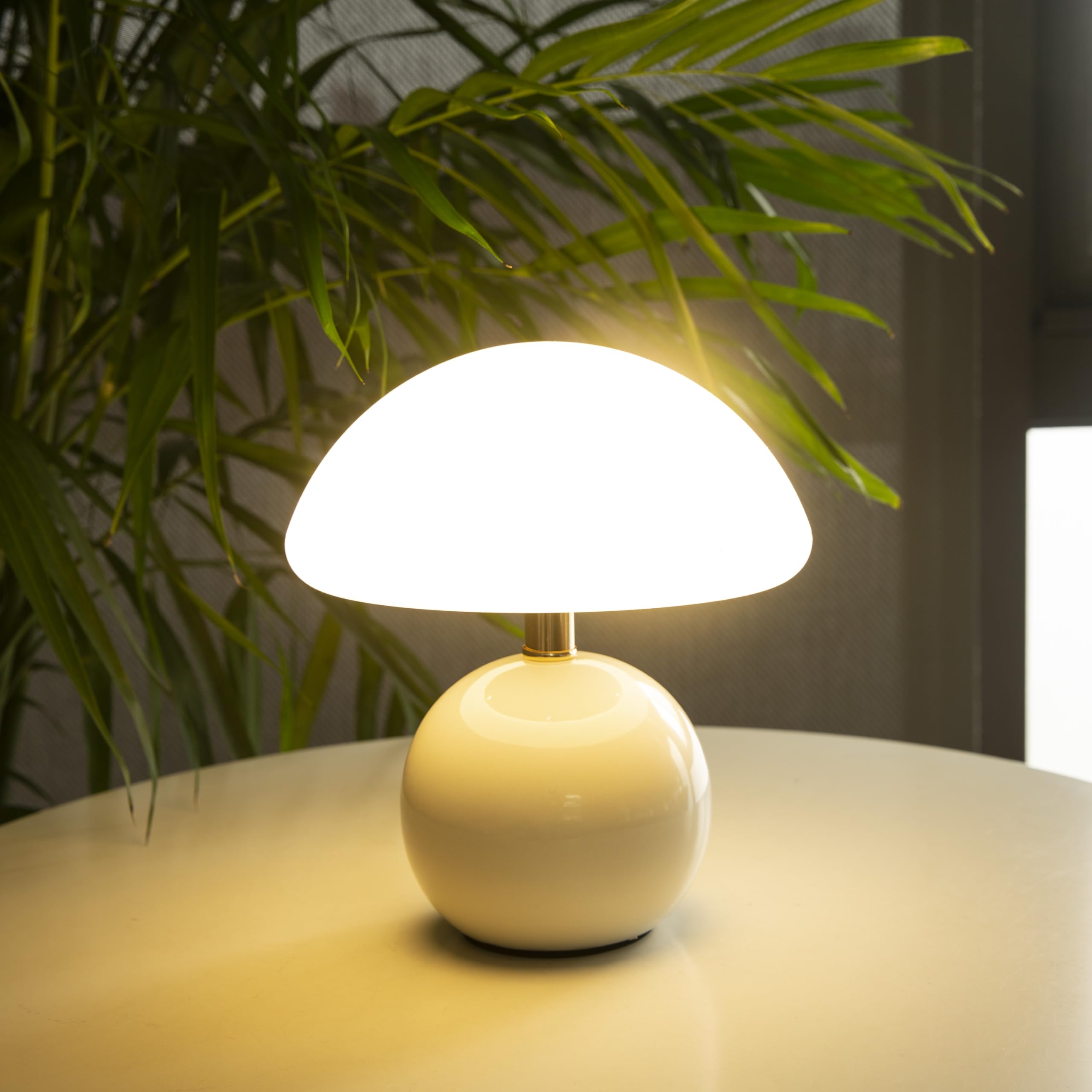 Mushroom Table Lamp - Modern Ceramic Nightstand Lamp with Dimmable Night Light, Plastic Shade, White Aesthetic Bedside Lamp for Unique Home Decor, Perfect for Bedrooms, Living Rooms, and Offices