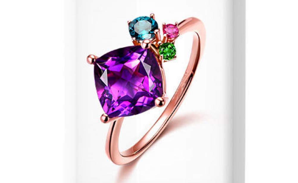 HengSun 925 Sterling Silver Open Ring for Women - Japanese Korean Style Colored Gemstone Crystal Ring - Rose Gold Plated Fashion Jewelry - Perfect for Daily Wear, Party & Gift Giving