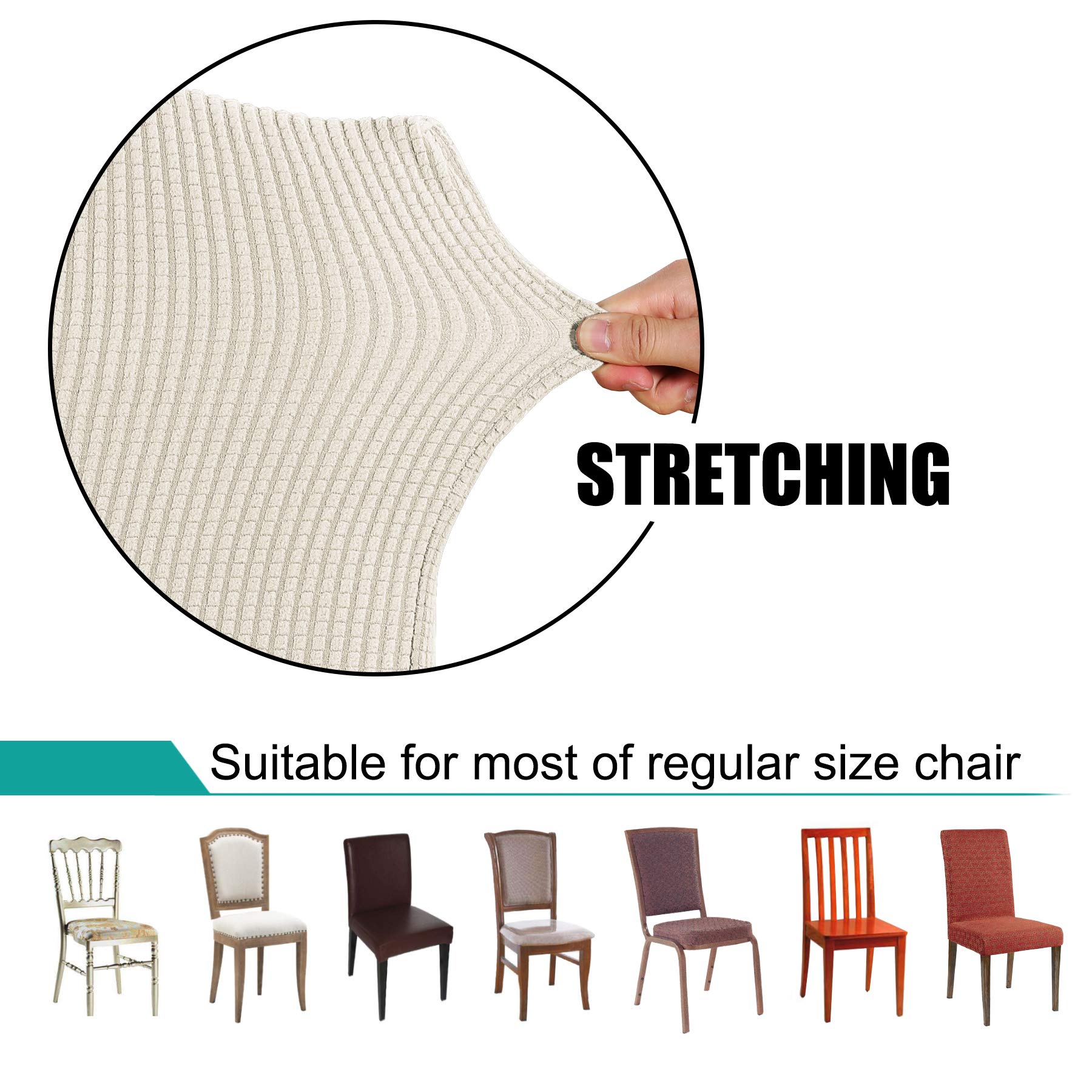 Turquoise Stretch Spandex Dining Chair Covers Set of 4 - Removable Slipcovers for Parson Chairs, Kitchen & Ceremony Use - Biscotti Beige | Perfect for Home, Restaurant & Wedding Decor