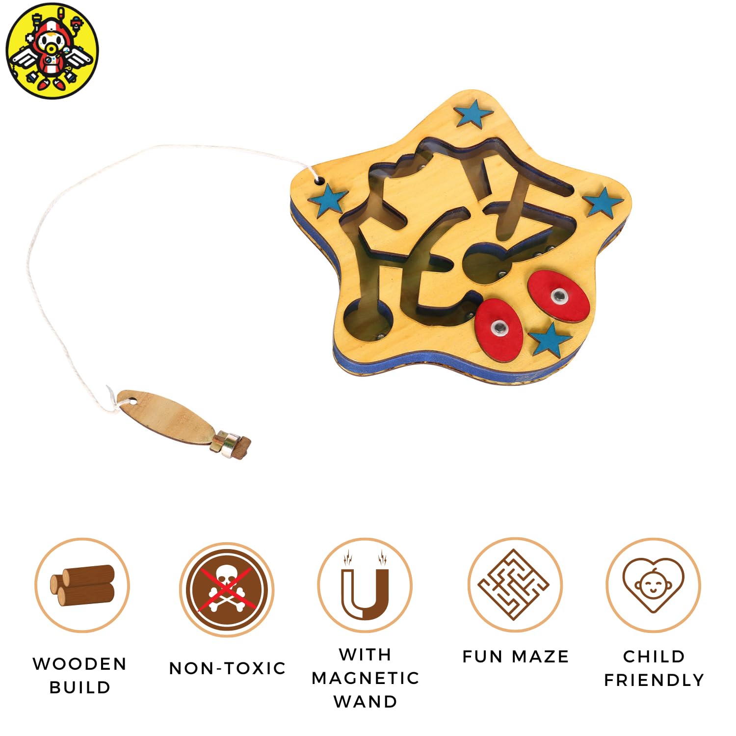 Technybirds Wooden Starfish Maze Puzzle, Abacus & Badge Set | Montessori Educational Toys for Kids | Develop Counting, Problem-Solving & Fine Motor Skills | Perfect for Classroom Learning & Homeschool Activities