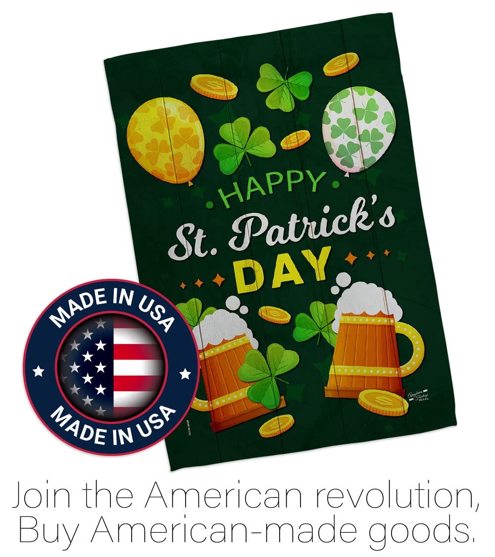 St. Patrick's Day Garden Flag Set - Double-Sided 13x18.5 Inch Irish Shamrock Leprechaun Lucky Coin Design - Spring Wall Hanger for Yard, House & Outdoor Decor - Made in USA - Perfect for March Holiday Celebrations, Irish-Themed Parties & Festive Home Decor