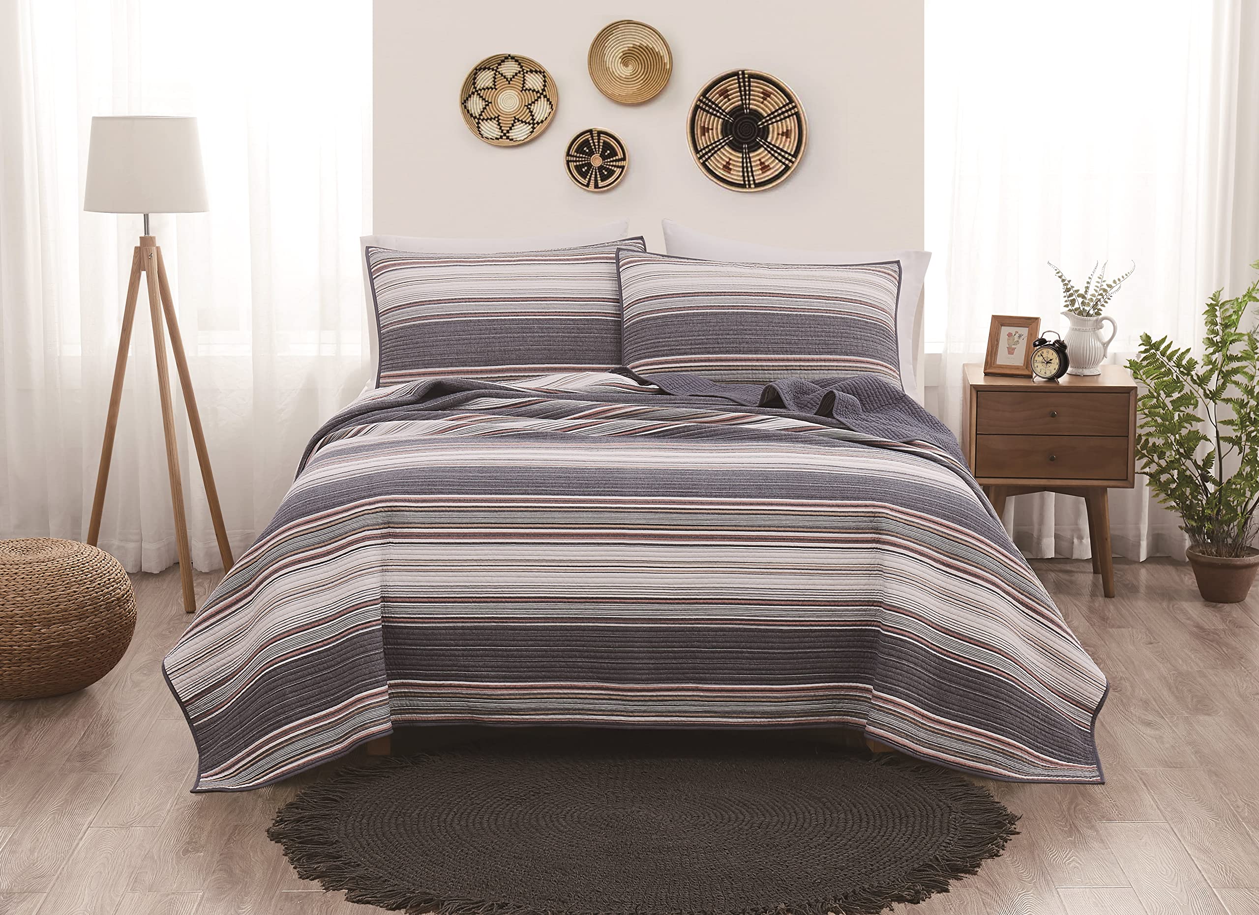 Brooklyn Loom Hudson Stripe Yarn-Dyed 2-Piece Twin/TXL Quilt Set - Soft & Breathable Bedding for Cozy Bedrooms & Guest Rooms