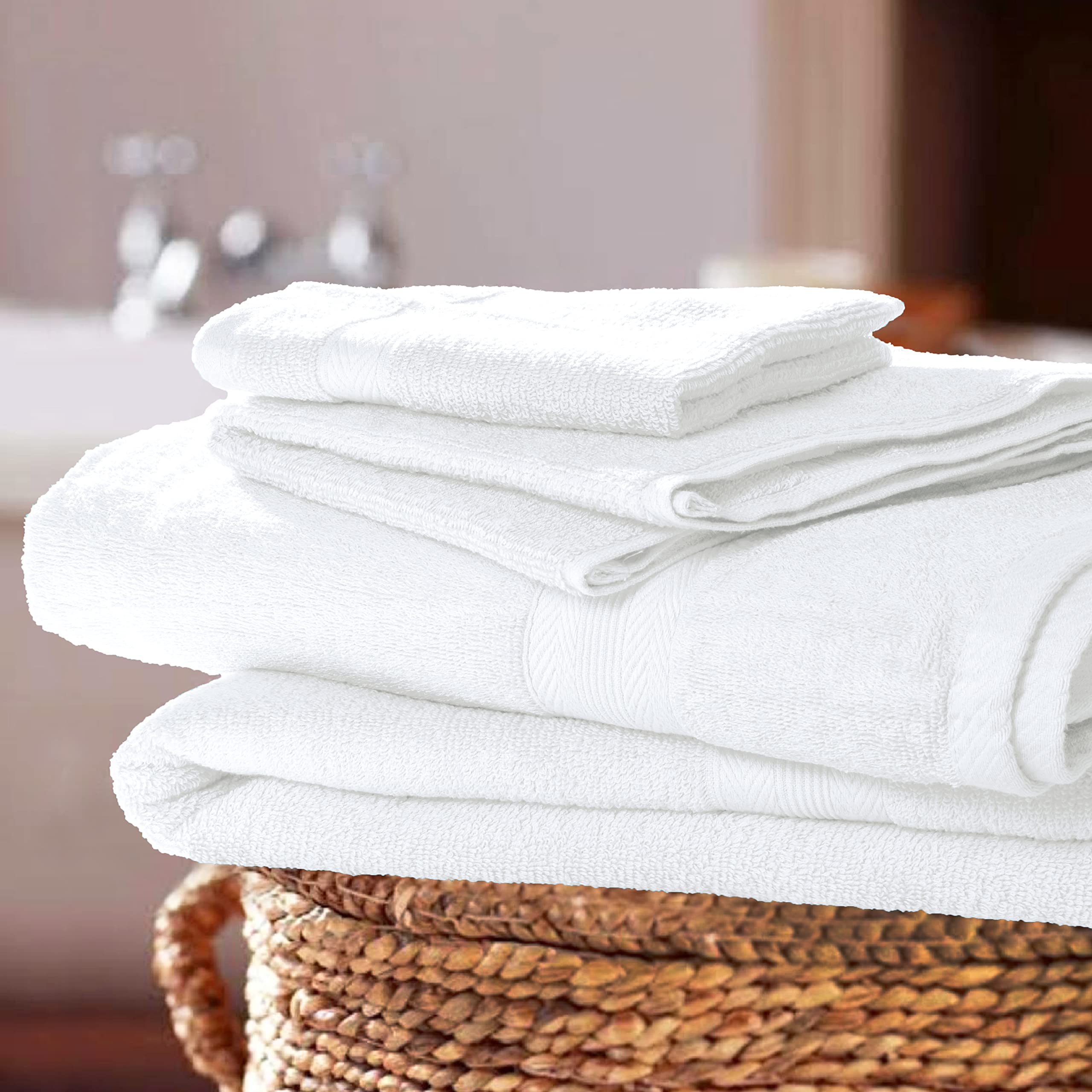 BOUTIQUO 8-Piece White Bath Towel Set - 100% Ring Spun Cotton, Ultra Soft & Highly Absorbent - 2 Bath Towels (27x54