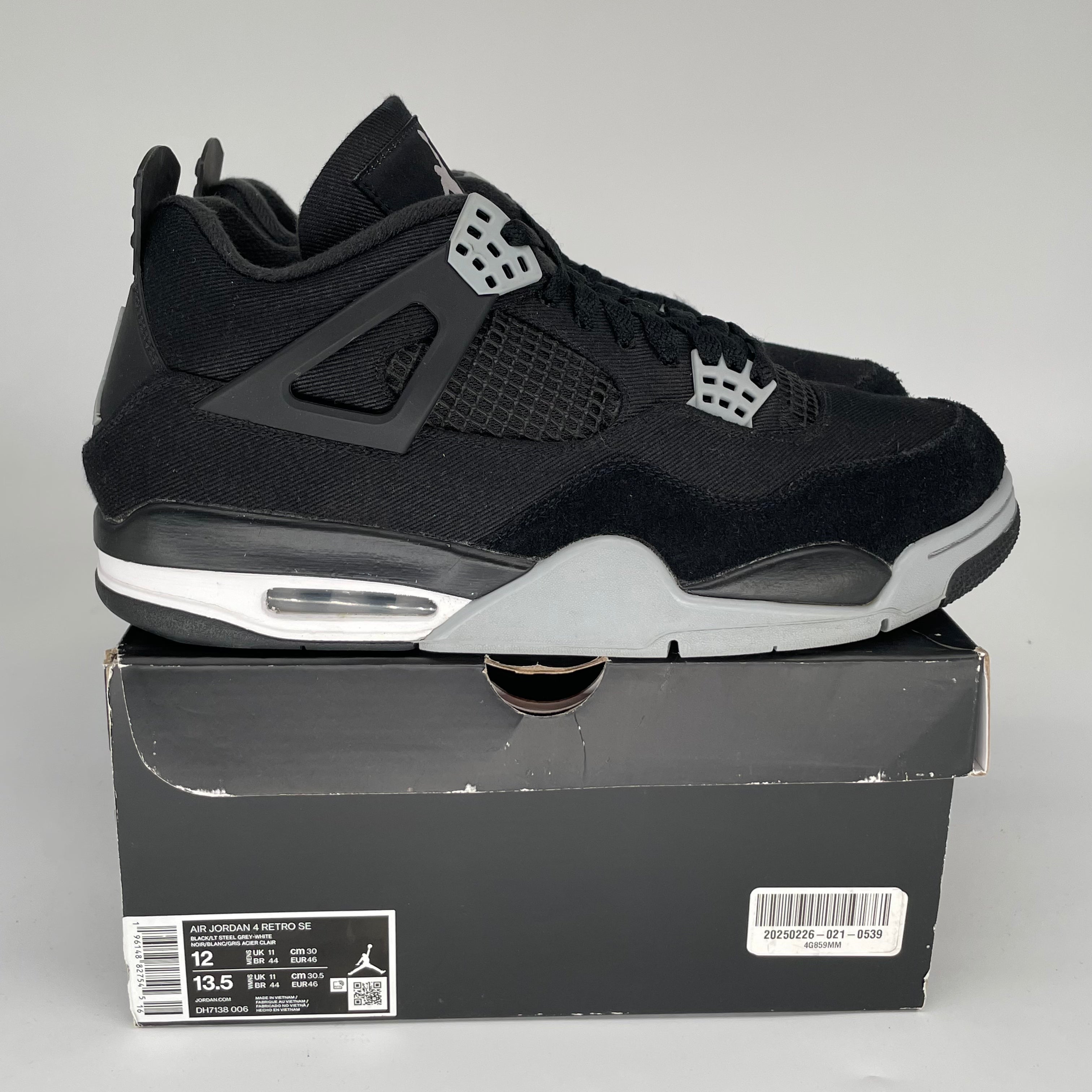 AIR JORDAN 4 Retro Black Canvas Men's Basketball Shoes Size 12 (DH7138-006) - Perfect for Streetwear, Sneaker Collection & Casual Wear
