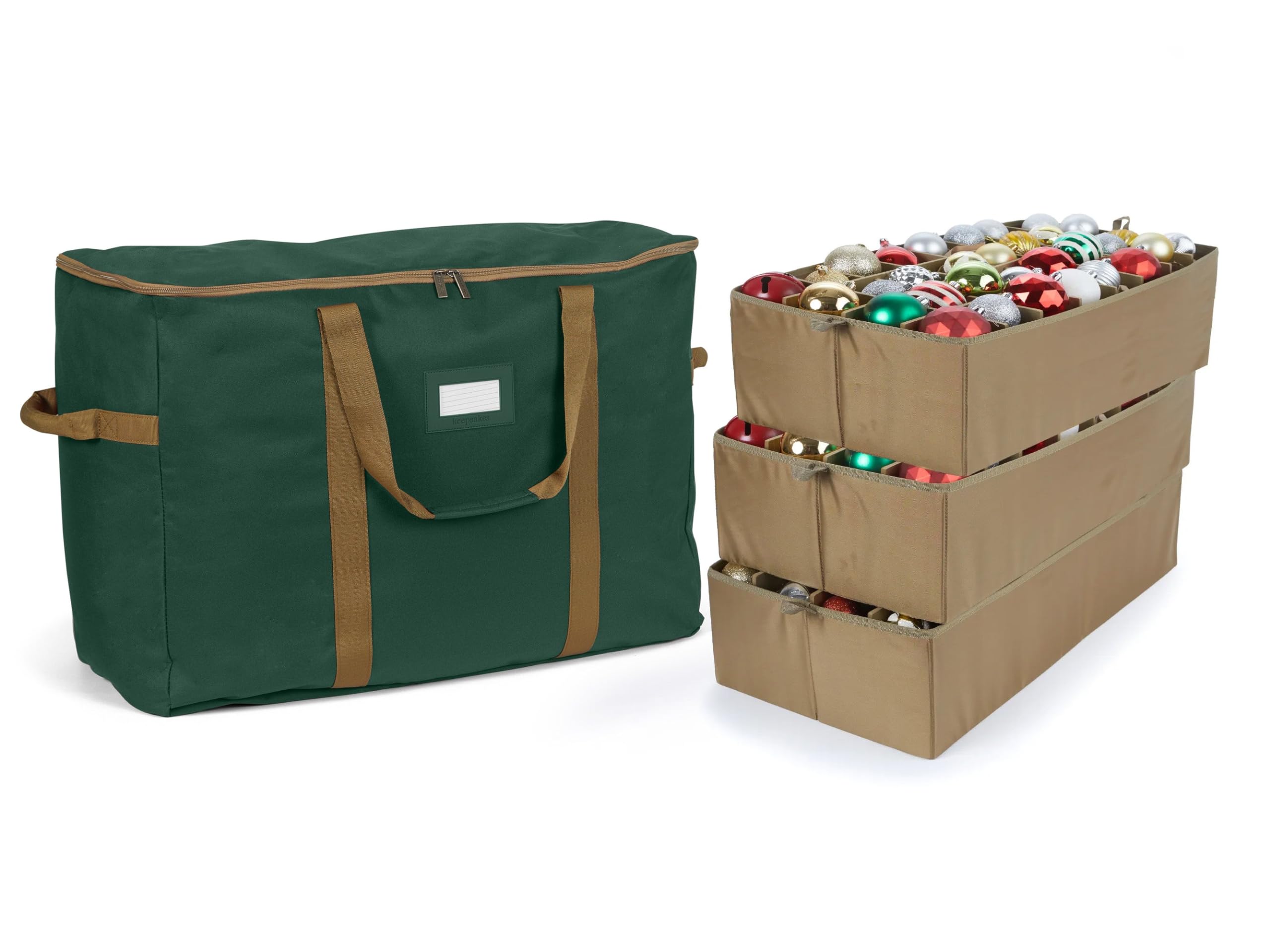 Covermates Keepsakes Adjustable Christmas Ornament Storage Bag with Carrying Handles & Padded Protection - Holiday Decoration Organizer for Tree Ornaments (Green) - Perfect for Seasonal Storage & Home Organization