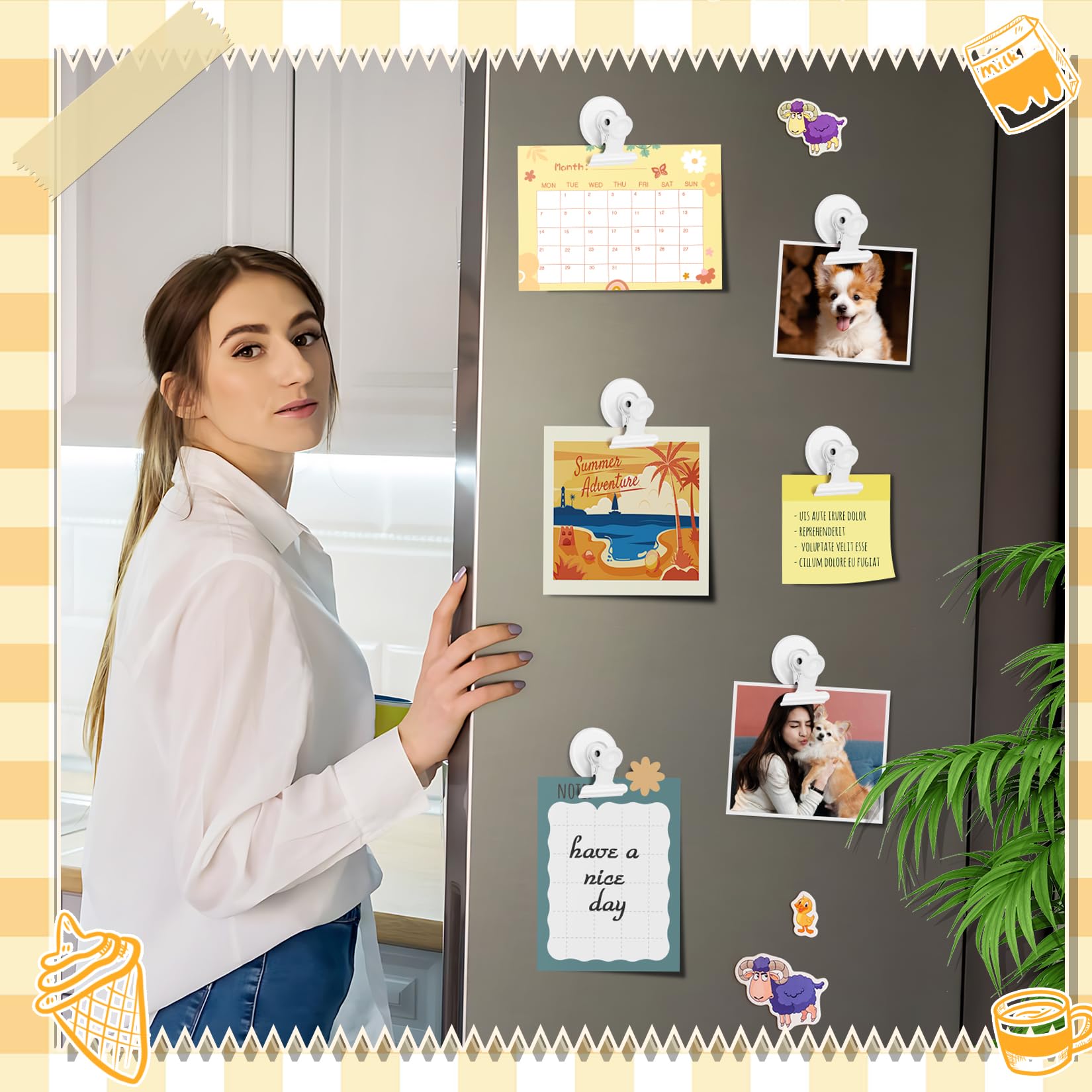 12 Pack Heavy Duty Magnetic Clips - Colorful No-Scratch Refrigerator Magnets with Strong Hold for Fridge, Office & Classroom - Perfect for Displaying Photos, Notes, Recipes & Teaching Materials (White)