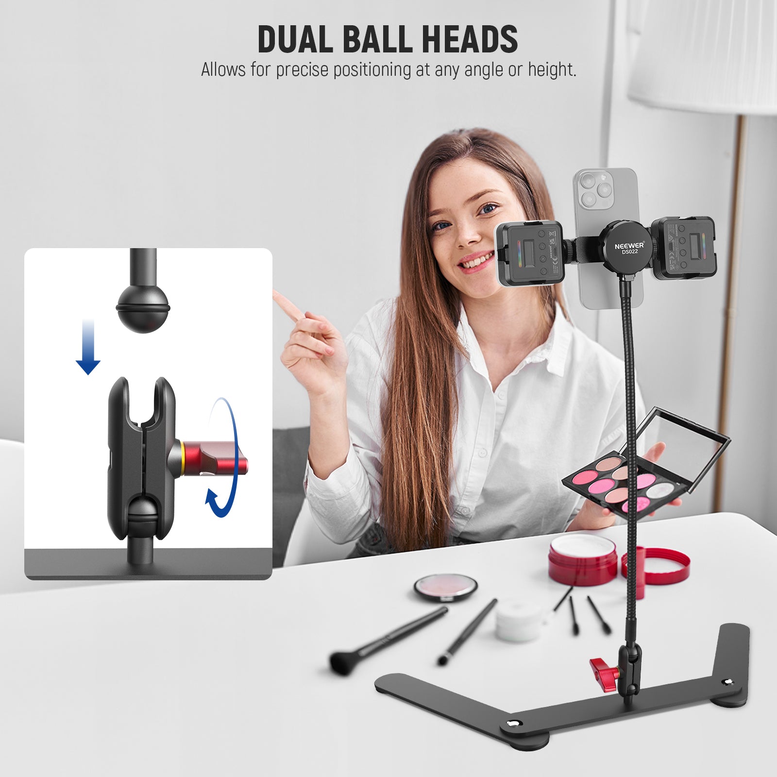 NEEWER DS022 Overhead Phone Mount Stand with Flexible Tube & Ball Head - Adjustable Smartphone Holder for Vlogging, Live Streaming & Content Creation - Perfect for YouTube, TikTok & Social Media Videos