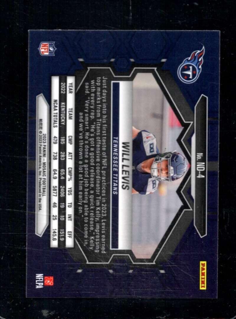 2023 Panini Mosaic NFL Debut #4 Will Levis Rookie Card (RC) NMMT - Tennessee Titans - Perfect for Collectors, Sports Memorabilia & NFL Fans